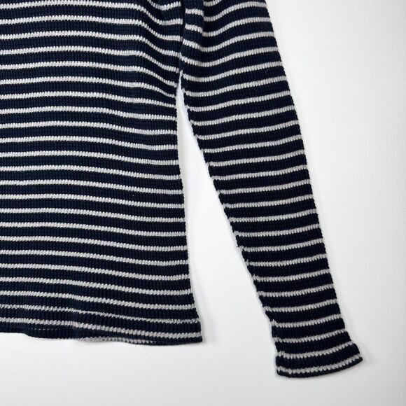Knotty Woodpecker Farm Knit Thermal Womens Medium Blue Cream Striped Made in USA - Picture 3 of 10